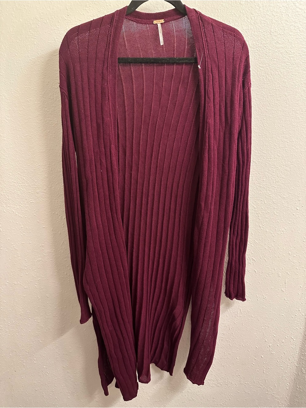 Free People Open-Front Ribbed Cardigan - Plum